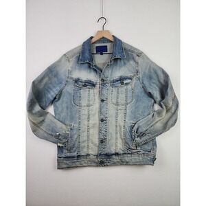 Aeropostale Denim Jacket Womens Large Blue‎ Distressed Button Up Trucker Rider